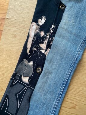 BobbyDay Reworked Denim with Band KISS Graphic TEE Panel Preloved HALLOWEEN